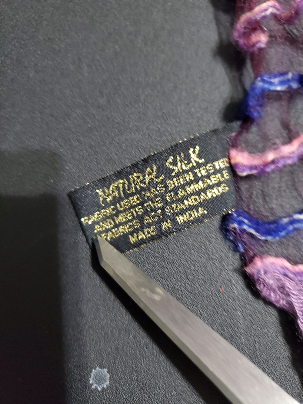 Fleurs by Elisabeth Audibert Paris Silk Scarf Boho Textured Fringe Purple Blue - Picture 3 of 9